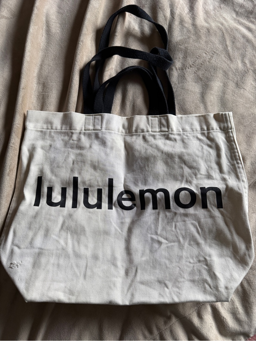 lululemon athletica Cream Canvas Tote with Black Logo and Straps